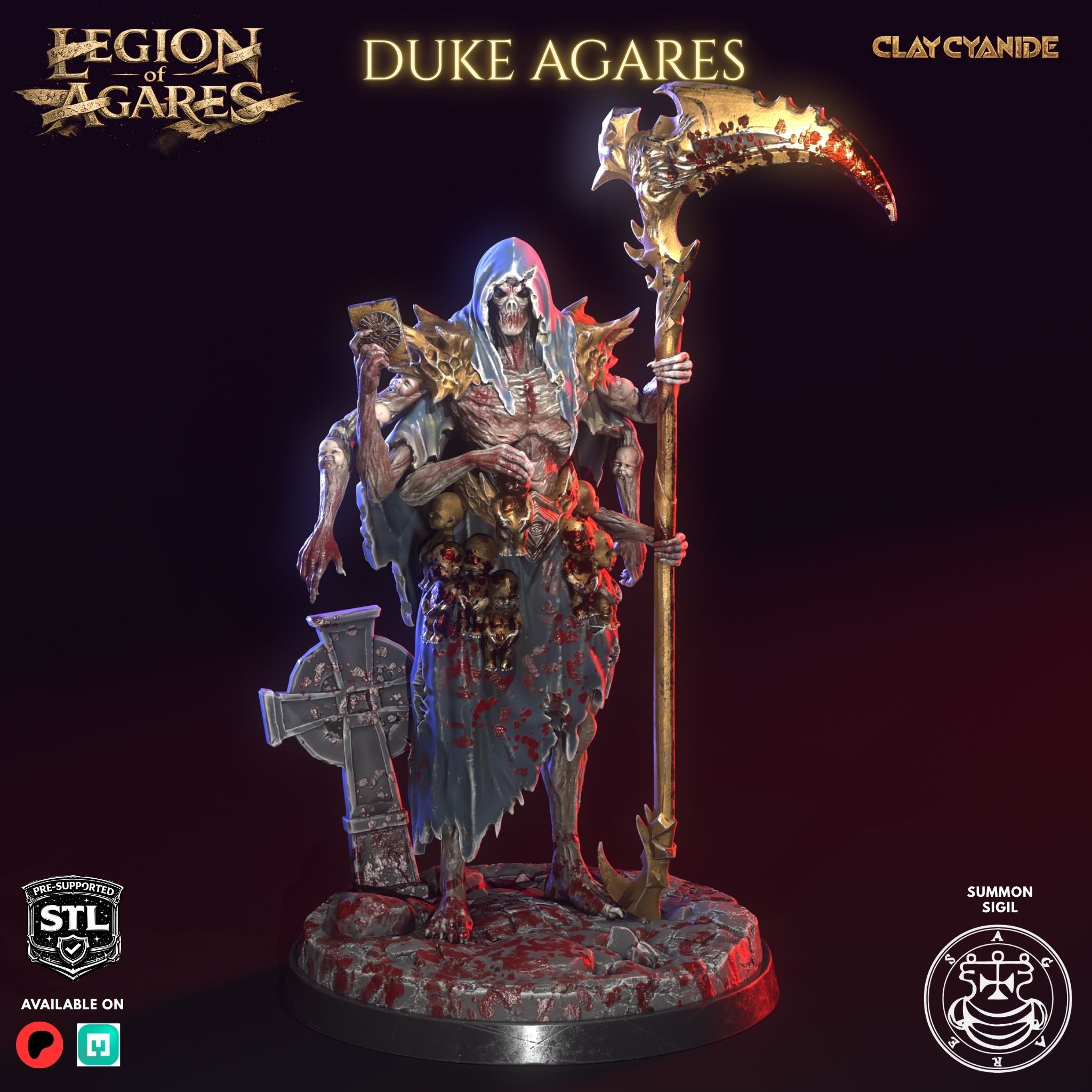 Agares demon duke miniature STL 75mm — Clay Cyanide Legion of Agares